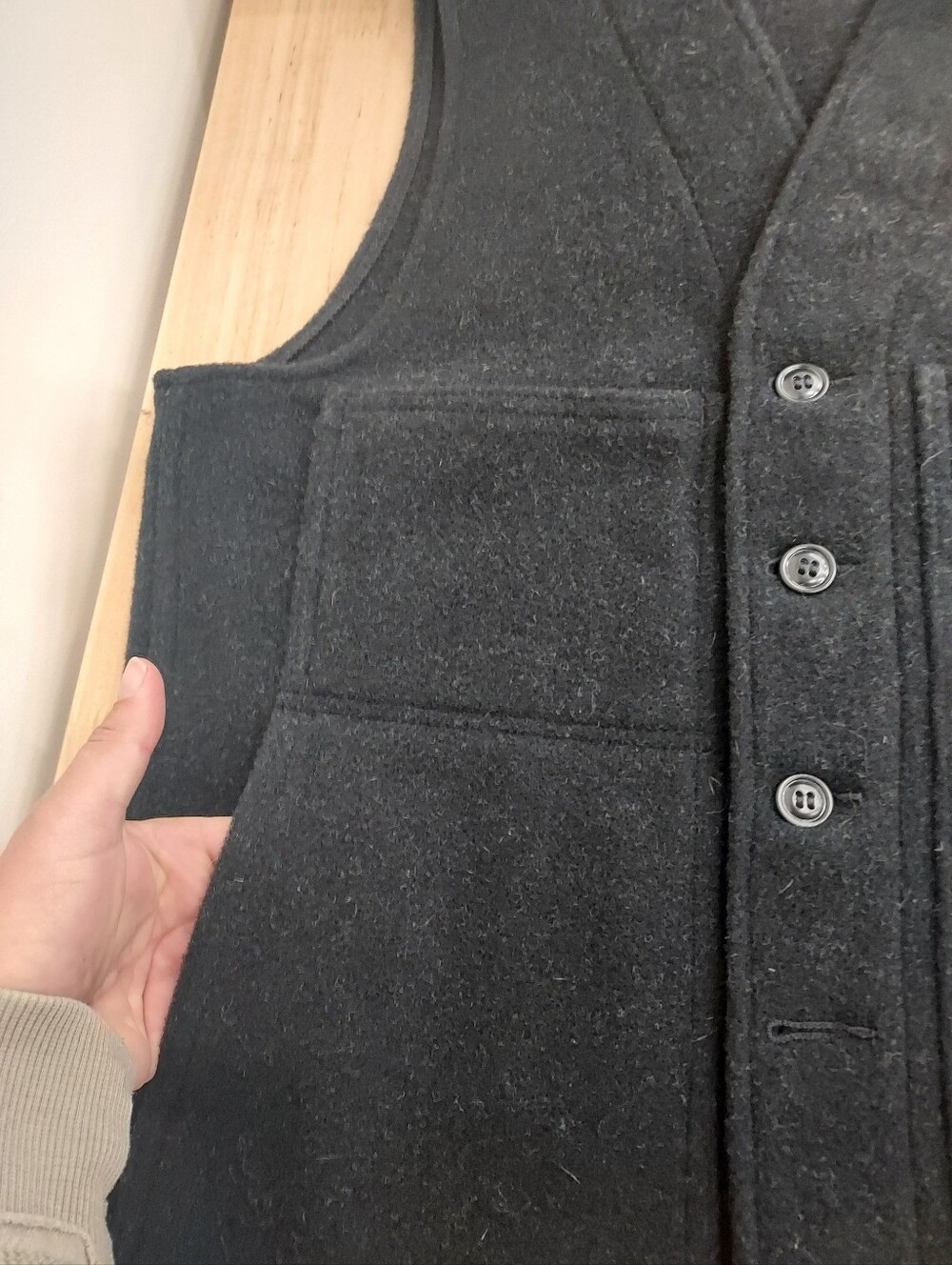 Filson Black Wool Work Vest with Button Front - Picture 4 of 5